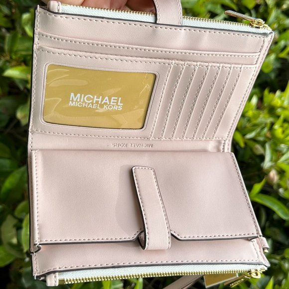 Michael Kors Jet Set Double Zip Wallet Center Stripe MK Rose gold Pink Multi - Picture 3 of 8